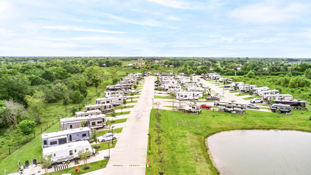 RV park with many parked RVs.