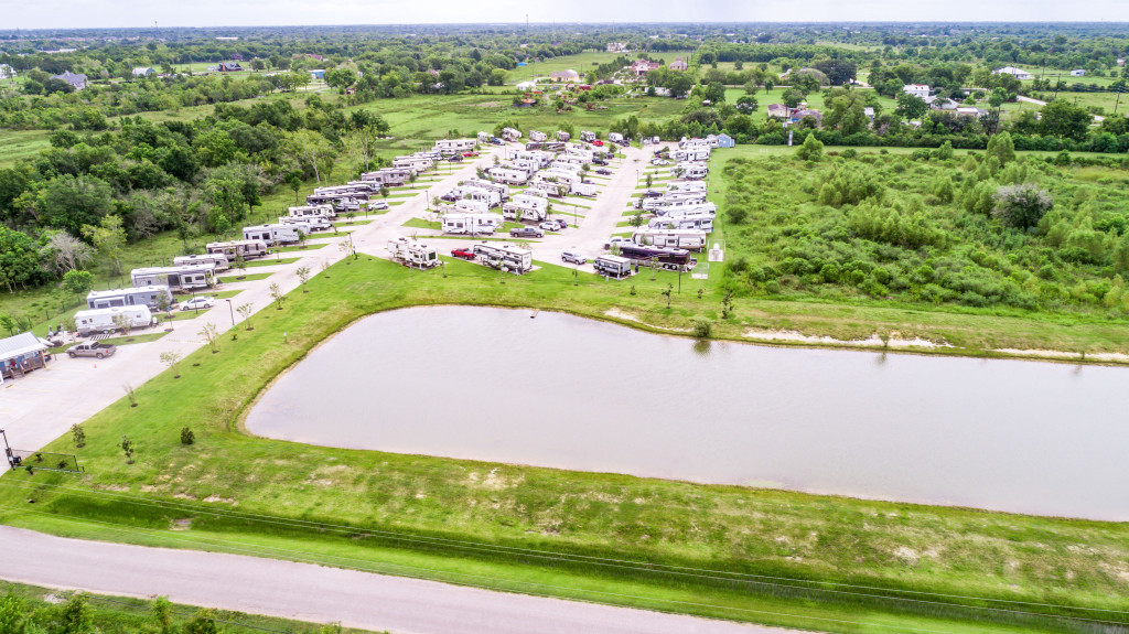 RV park next to large body of water.